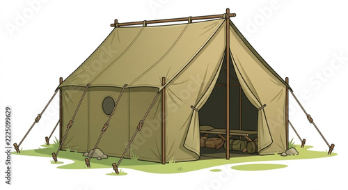 Classic Canvas Military Camping Tent Vector Illustration