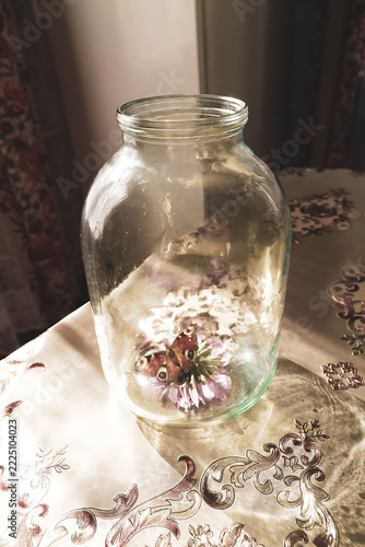 glass jar with red wine