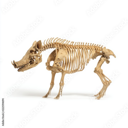Complete Skeleton Of A Wild Boar Standing On White Background In Studio Setting