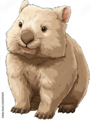 Cute Fluffy Wombat Portrait Isolated On White Background With Detailed Fur Texture And Soft Light