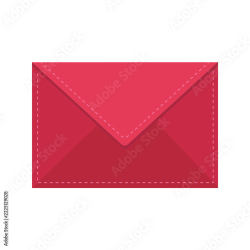 Closed red mail envelope vector illustration with stitched border for romantic valentines day love letter
