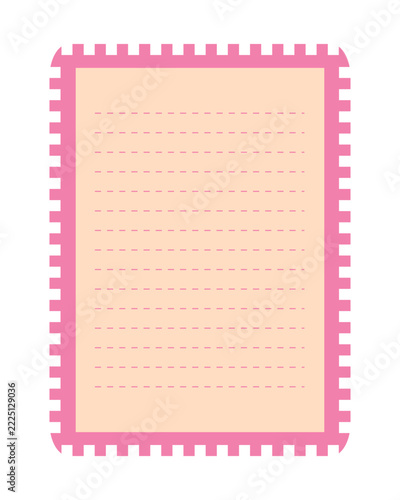 Blank note paper sheet vector illustration with pink stamp frame and copy space for romantic love letter