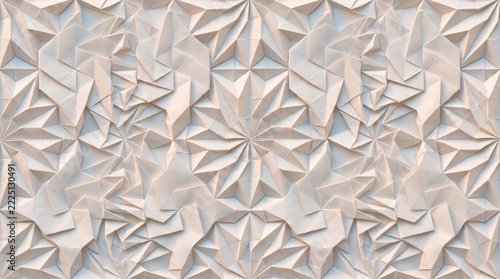 Seamless Origami Folded Paper Tessellation Pattern with Pleated Triangles and Stars in White and Pastel Shadows