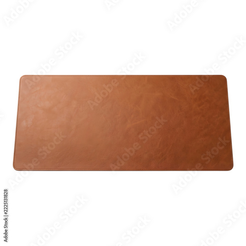 Top view of a rectangular brown leather desk pad isolated on transparent background