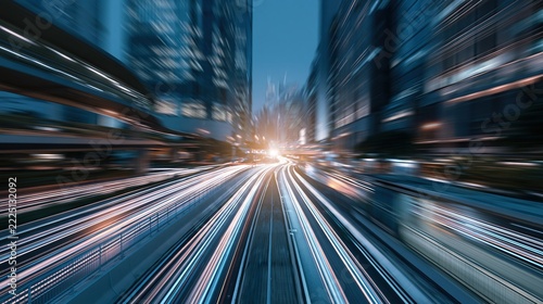 Capturing the exhilarating rush of urban night travel with blurred light trails from moving vehicles on a busy highway