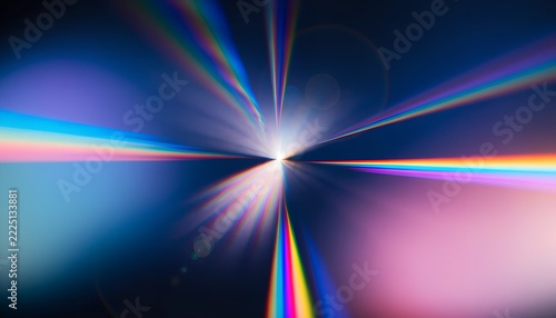 Abstract Futuristic Optical Lens Refraction with Bursting Rainbow Prism Rays and Central Light Flare