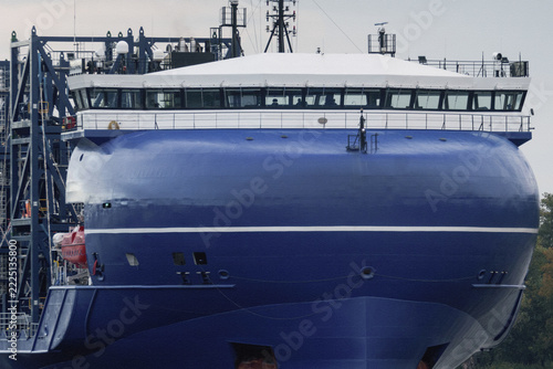 OFFSHORE SHIP - A specialized vessel designed to support offshore construction and maritime logistics is heading to port with a cargo of steel structures  (photo with 