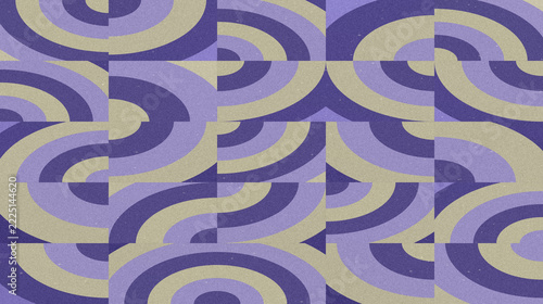 Blue and yellow arc tile pattern with fine grain, curved geometric forms, and a speckled abstract decorative background in landscape orientation