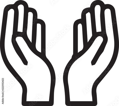 Isolated praying hands line icon representing faith spirituality and hope for religious themes and emotional wellness concepts.