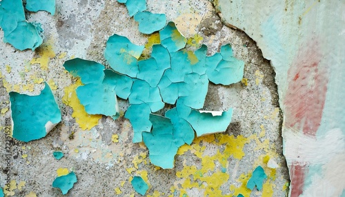 Weathered Turquoise Wall with Peeling Paint and Textured Surface