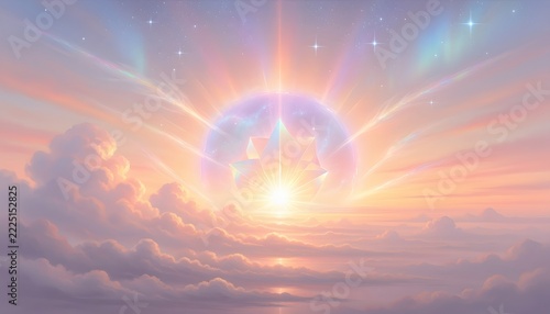 Surreal Celestial Sky with Glowing Geometric Sphere