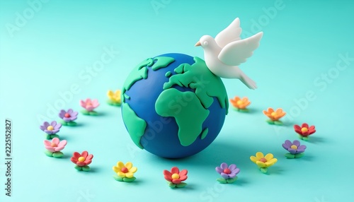Peaceful Globe with Dove and Colorful Floral Circle