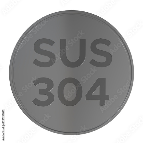 SUS 304 Stainless Steel Grade Round Badge Emblem 3D Render Metallic Round Icon for Material Specification Concept