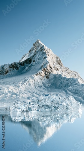 futuristic minimalist winter landscape with crystal iceberg on frozen lake