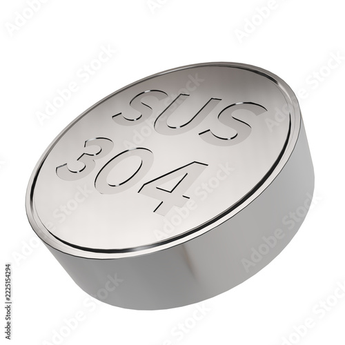 SUS 304 Stainless Steel Grade Round Badge Emblem 3D Render Metallic Round Icon for Material Specification Concept