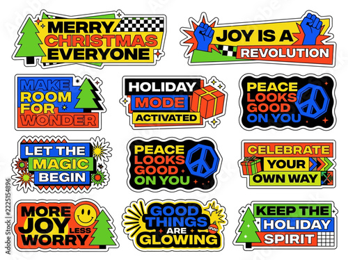 Festive Christmas Greeting Sticker Bundle with Cute Holiday Characters and Icons