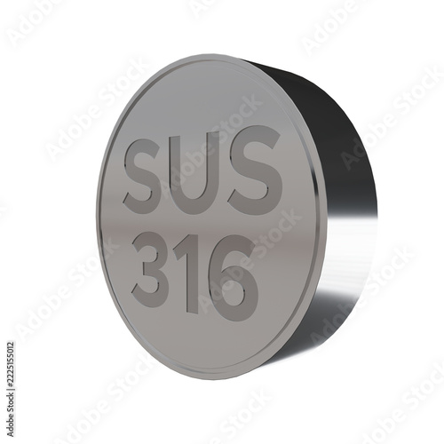 SUS 316 Stainless Steel Grade Round Metal Label Badge Icon 3D Render Illustration