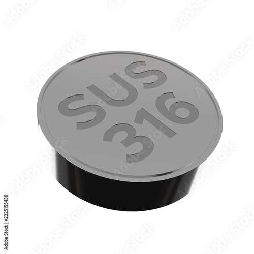 SUS 316 Stainless Steel Grade Round Metal Label Badge Icon 3D Render Illustration