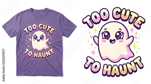 Cute Floating Ghost Too Cute to Haunt Pastel Cartoon Halloween Streetwear T-Shirt Design