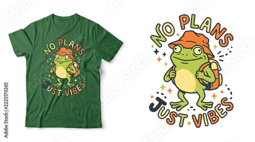 Goofy Cartoon Frog with Orange Bucket Hat and No Plans Just Vibes Streetwear T-Shirt Design