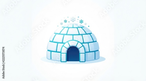 Vector illustration of a traditional ice igloo home with glowing snow flakes on a clean white background