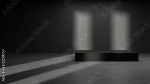 Minimalist modern stage with dramatic lighting for corporate