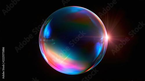 Iridescent sphere abstract glowing light sphere on black background design