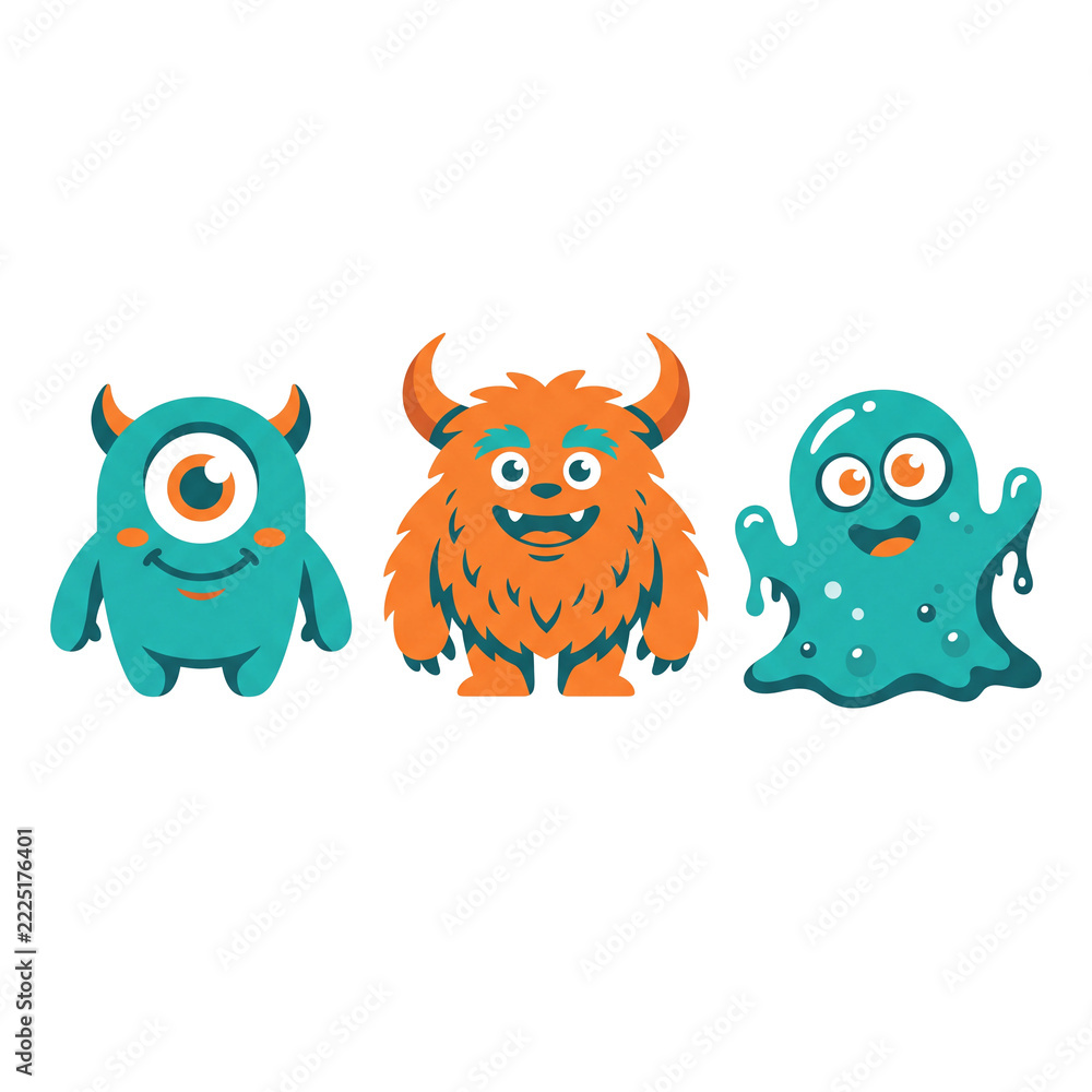 Fototapeta premium Set of Three Cute Halloween Monster Characters 