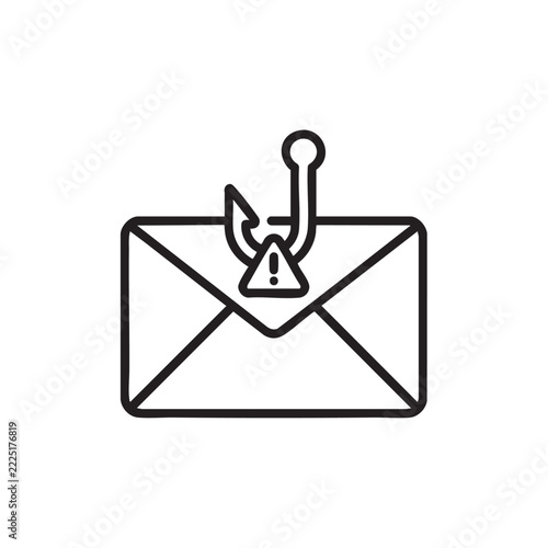 phishing attack vector icon with black outline art, depicting a deceptive email black black outline art vector icon