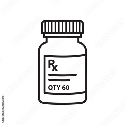 pharmacy bottle vector icon with black outline art, a simple medicine container design black outline art vector icon