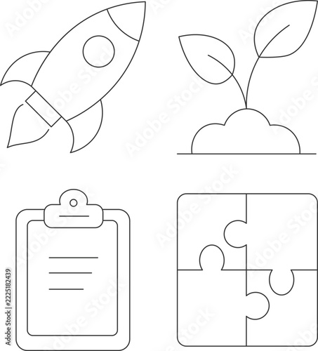 Business startup growth line icons set isolated on white background