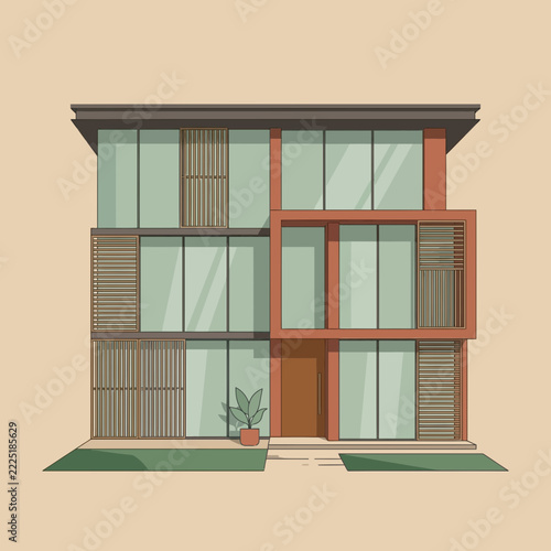 Modern House Facade, Contemporary Architecture, Glass Windows, Sleek Design