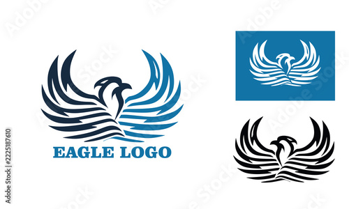 simple blue eagle logo, silhouette of great hawk vector  illustration