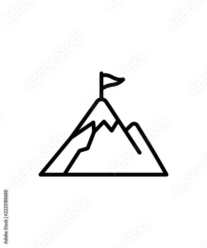 Mountain peak with flag illustration representing success achievement and overcoming challenges