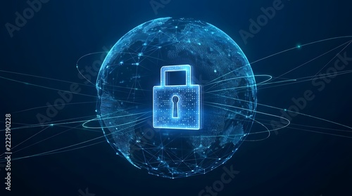 Global Network Security Padlock Digital Globe Cyber Protection