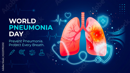 World Pneumonia Day Medical Banner Raising Awareness For Healthy Breathing And Lungs