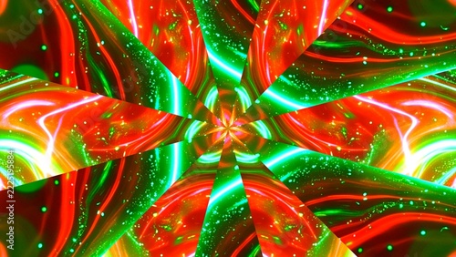 Abstract Kaleidoscope Pattern of Red and Green Lights.