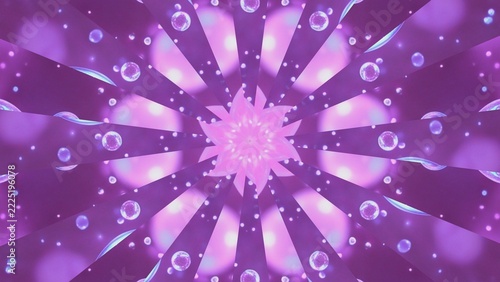 Abstract Purple Kaleidoscope Pattern with Bubbles and Light Effects.