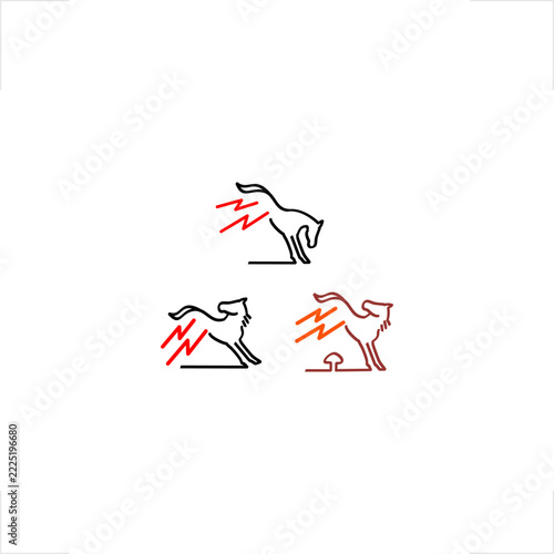 Energetic power kick running horse lightning bolt line art icon, crafted for equestrian sports club, energy drink branding, fast logistics startup, and automotive speed performance company mark