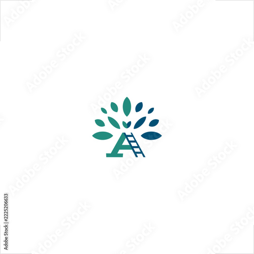 Eco career education growth letter A ladder tree leaves icon, engineered for sustainable leadership coaching, environmental consulting, academic success programs, and human resource development agency