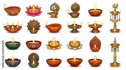Modern Minimalist Diya Lamp Collection with Intricate Indian Heritage Designs for Diwali Festival Celebration