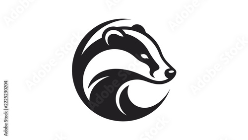 Stylized black and white badger head icon designed with smooth flowing lines for modern branding purposes