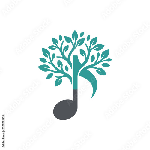 Artistic combination of music note and growing tree.