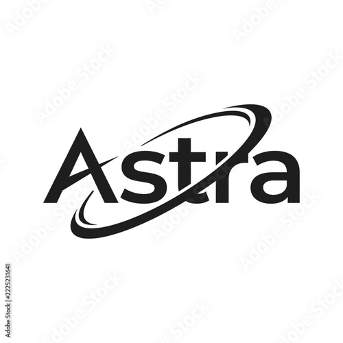 Astra typography logo with orbital swoosh element.