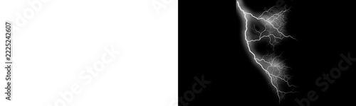 Jagged lightning bolt striking on transparent and black backgrounds for design.