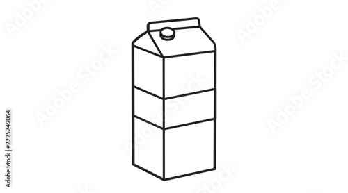 Classic milk carton box with plastic screw cap vector icon. Black line art style on white background. Clean outline dairy paper packaging with lid for grocery store menu, breakfast beverage