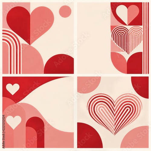 Modern Geometric Valentine Cards with Abstract Heart Patterns and Shapes