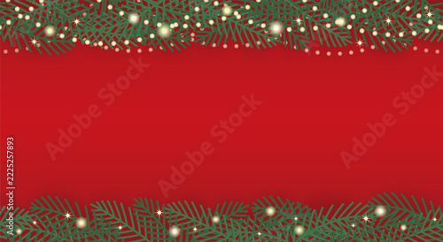 Christmas Vector Seamless Background Illustration With Fir Leaves, Illumination, And Text Space. Horizontally Repeatable.