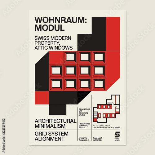 Swiss Modern Architecture Poster: Attic Windows, Grid System, Minimalism
