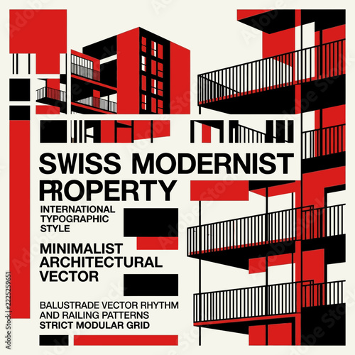 Swiss Modernist Property: Minimalist Architectural Vector Art